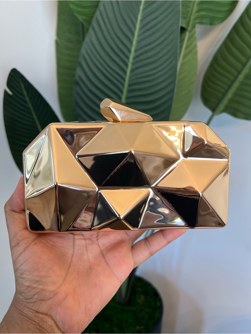 Gold Geometric Evening Clutch - Elegant Women’s Bag